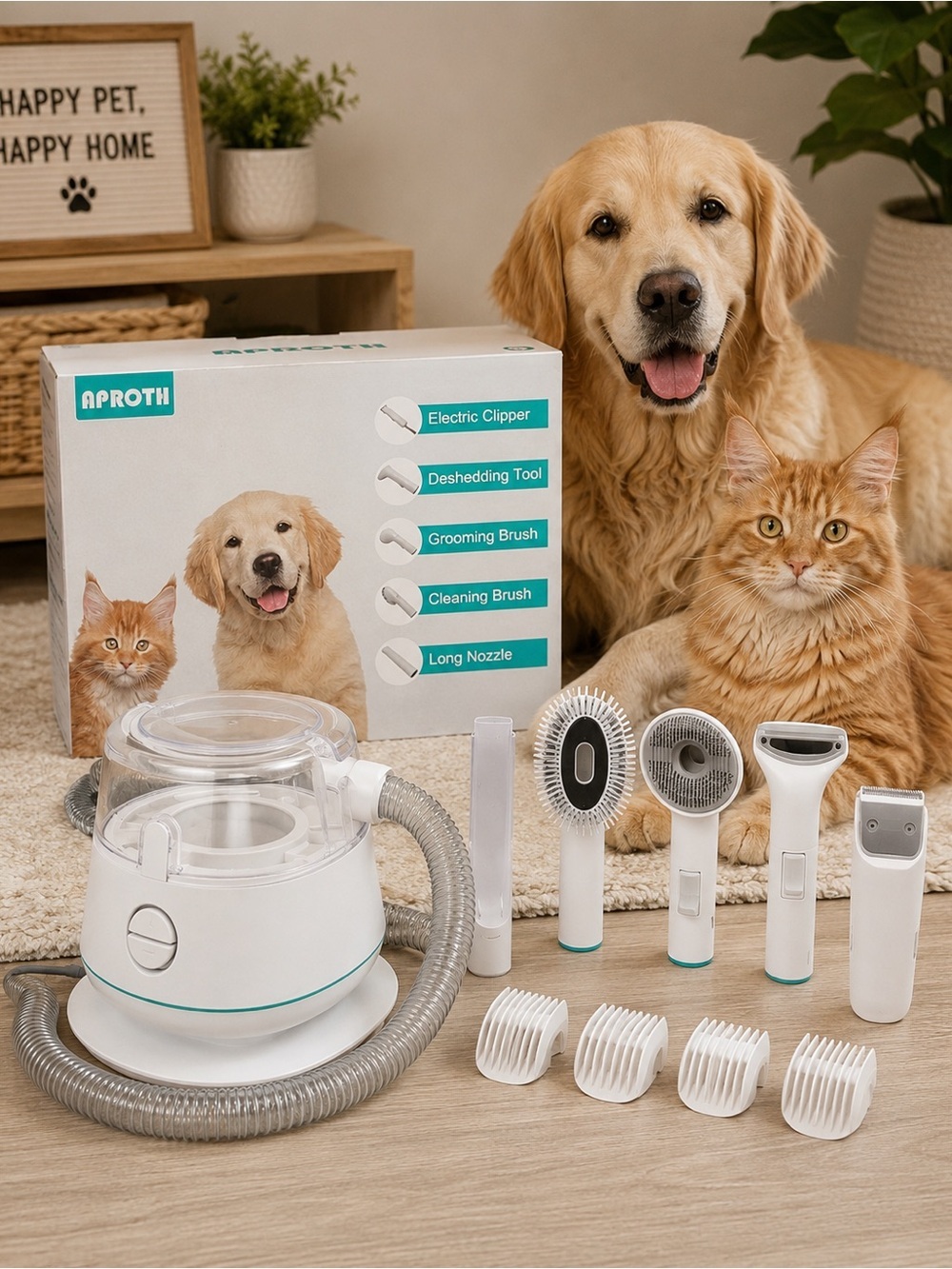 Aproth 5-in-1 Pet Grooming Vacuum Kit Low Noise Dog Cat Grooming System Clipper